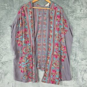 Umgee Top S/M Kimono‎ Artsy Open Duster Embroidered Floral Boho Festival Indie